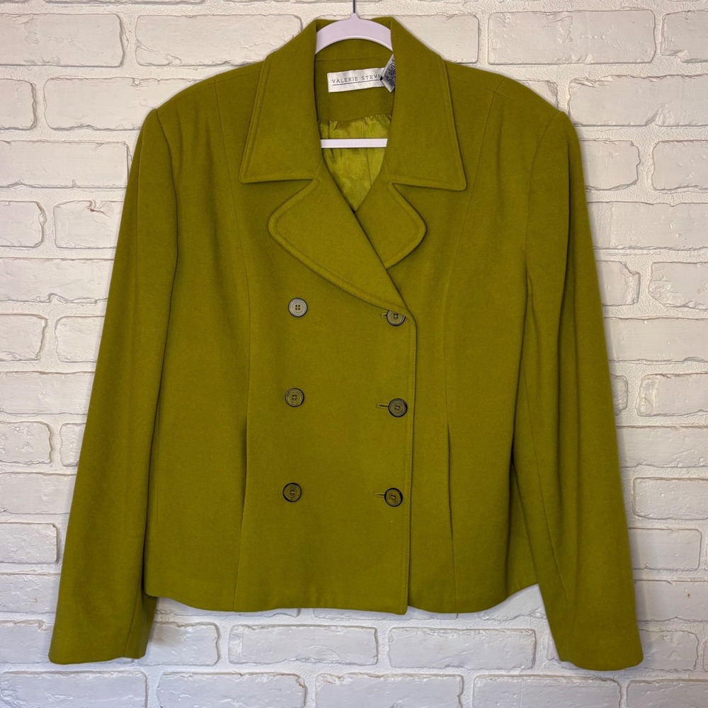 Valerie Stevens Lambswool Rabbit Hair Peacoat Olive Green Women's Size 14